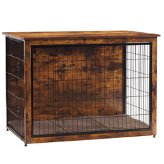 Dwanton dog crate furniture rustic brown exterior doubles as a stylish side table.