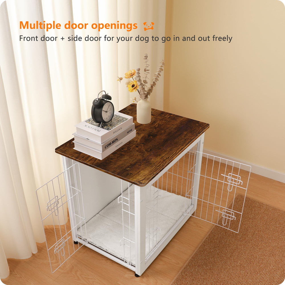 Dwanton crate side-table design with open doors for easy pet access