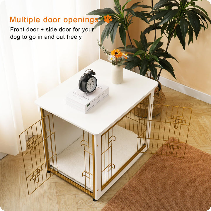 Dwanton dog crate furniture side view showing stable feet on floor