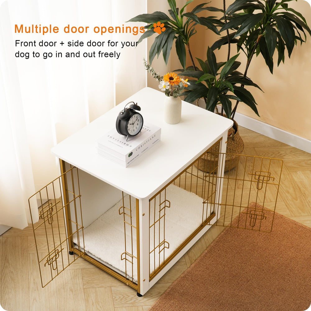 Dwanton dog crate furniture side view showing stable feet on floor