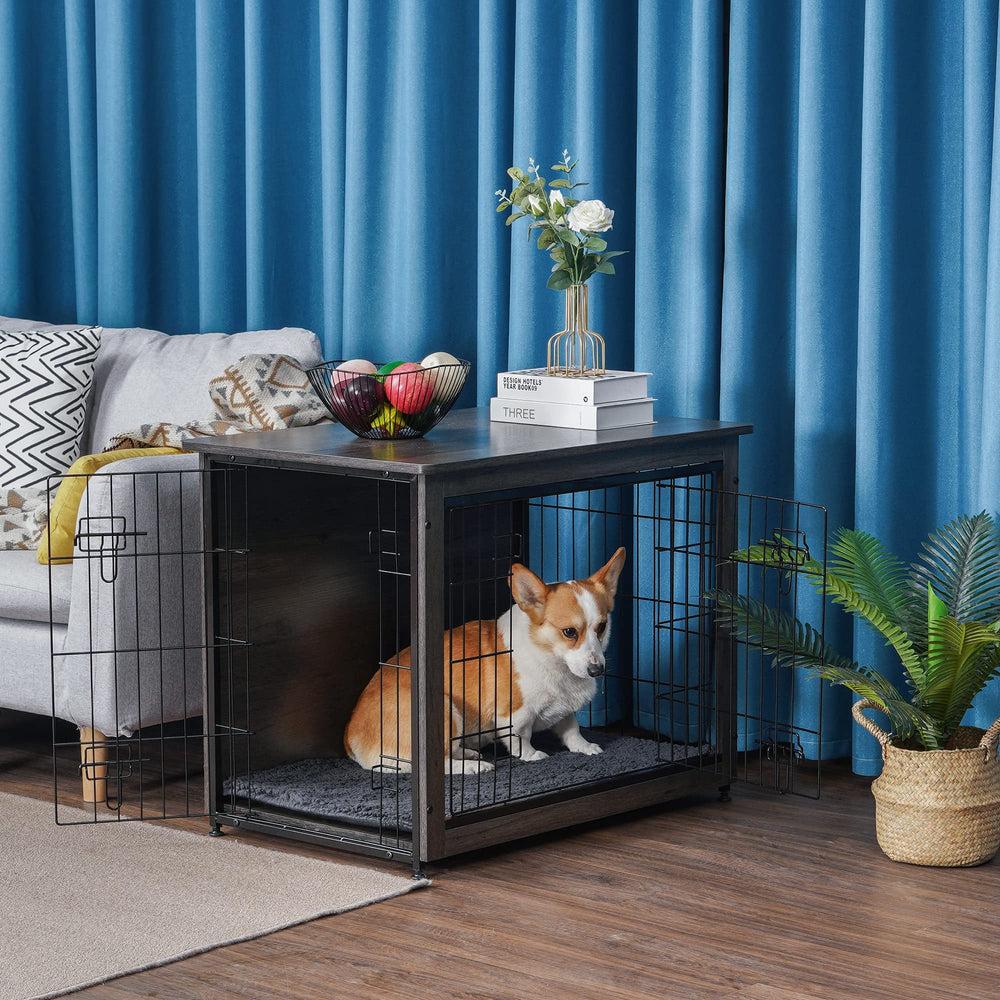 Dwanton dog crate furniture top surface serves as a sturdy side table.