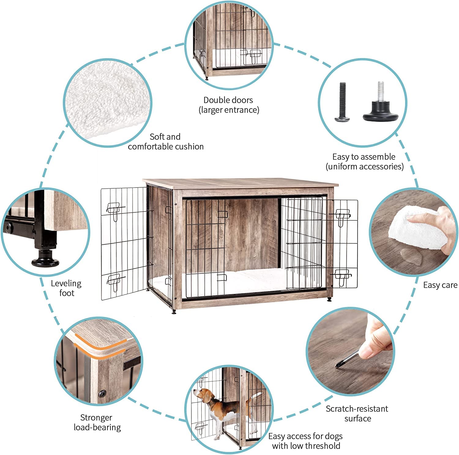 Dwanton crate includes a cushion for warm, comfortable naps.