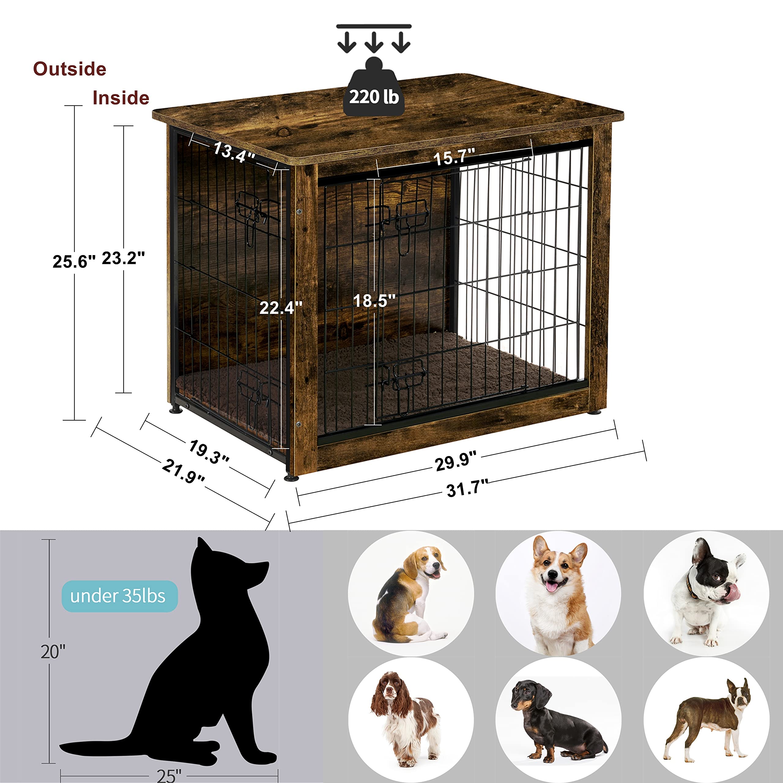 Dwanton indoor dog house fits cozy corners in a rustic finish.