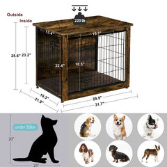 Dwanton indoor dog house fits cozy corners in a rustic finish.