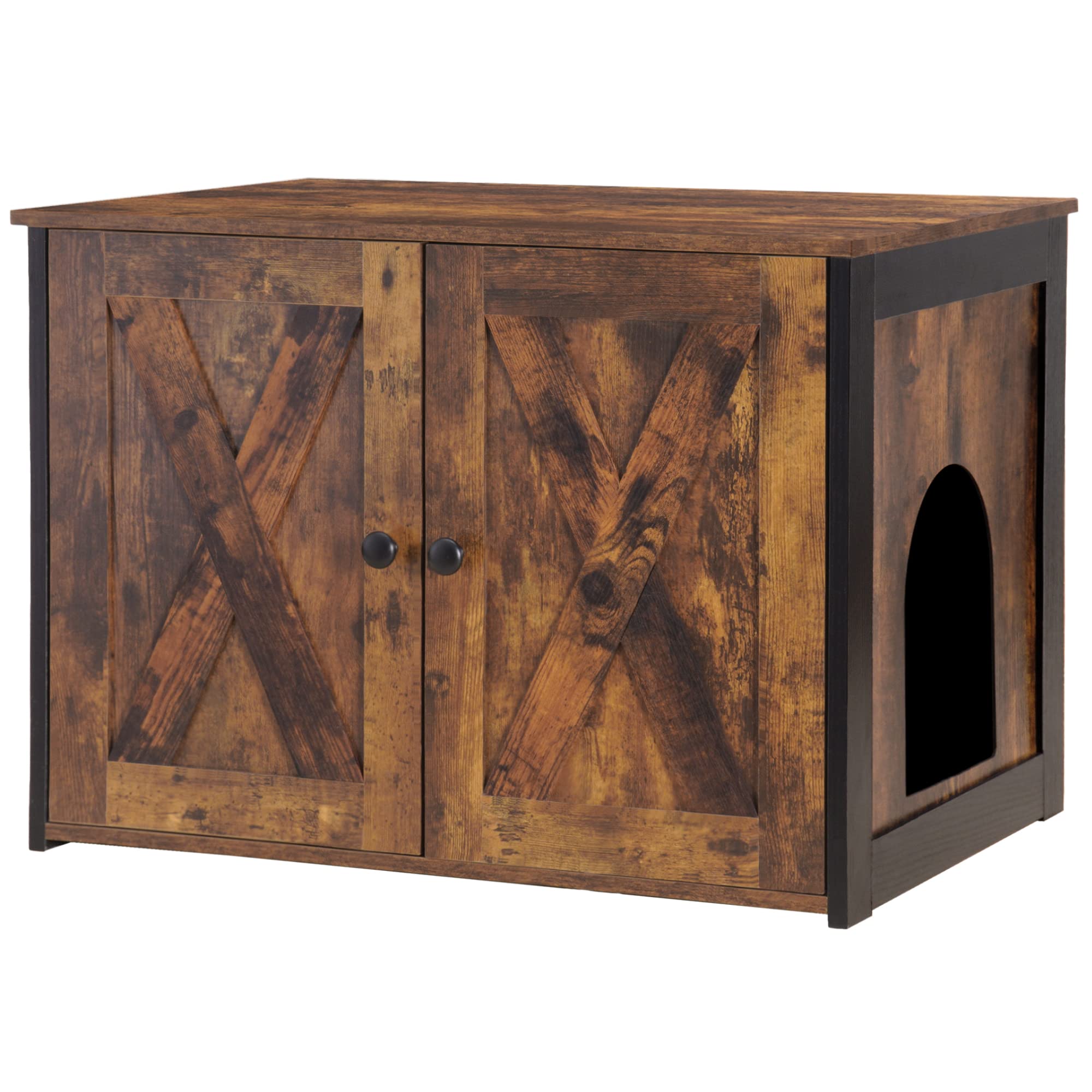 Dwanton Litter Box Enclosure front view shows hidden litter box with stylish furniture design.