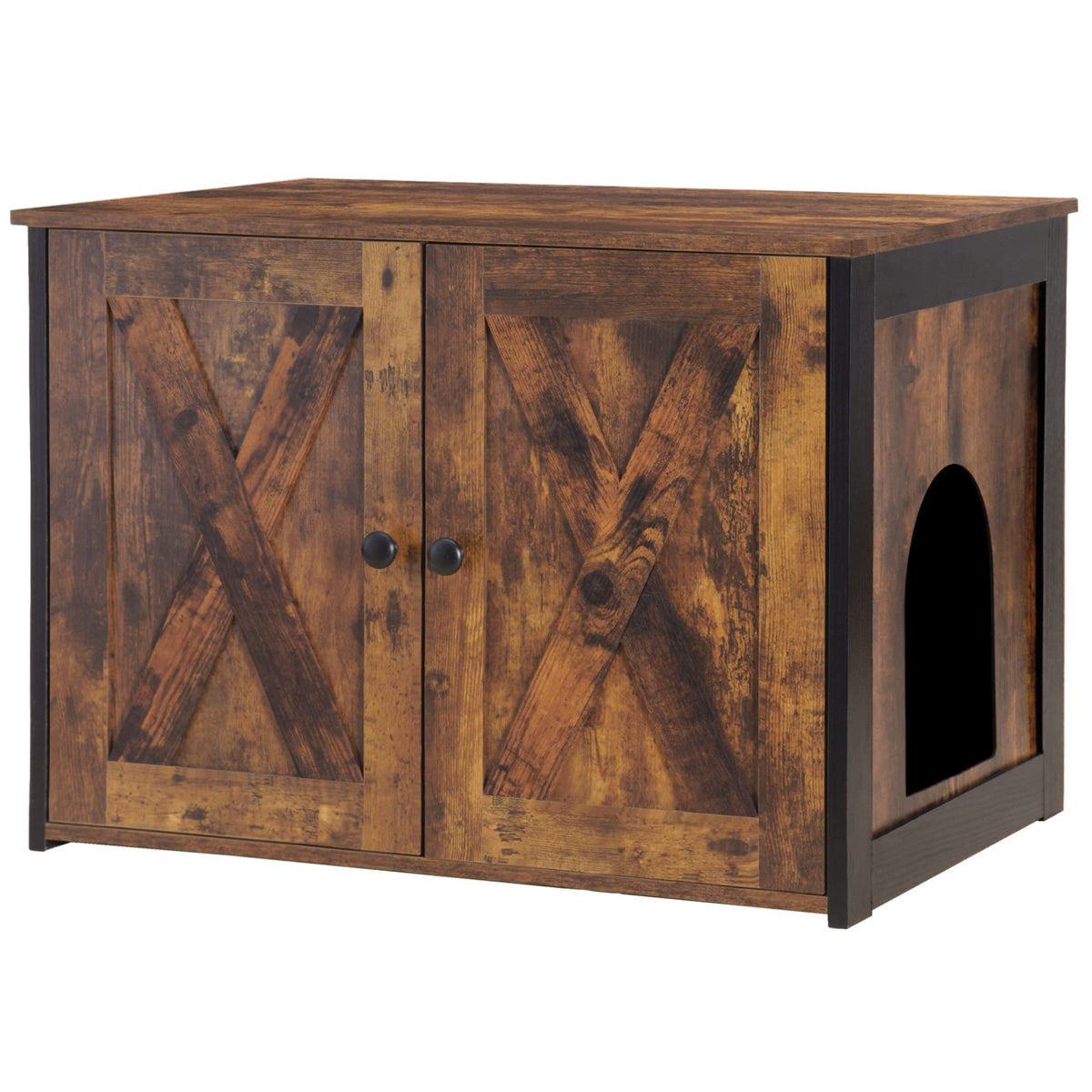 Dwanton Litter Box Enclosure front view shows hidden litter box with stylish furniture design.