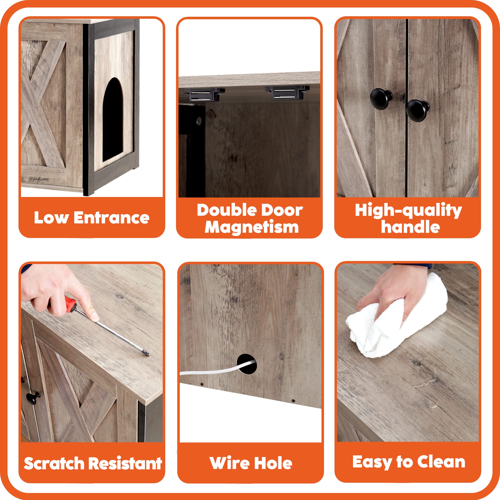 Dwanton Litter Box Enclosure furniture-style design blends with living room furniture.