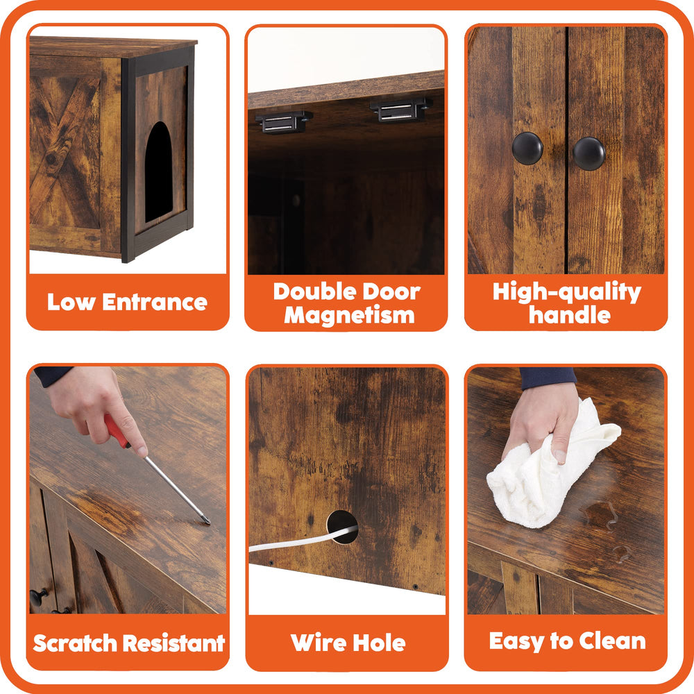 Dwanton Litter Box Enclosure hidden-space interior provides cat privacy.