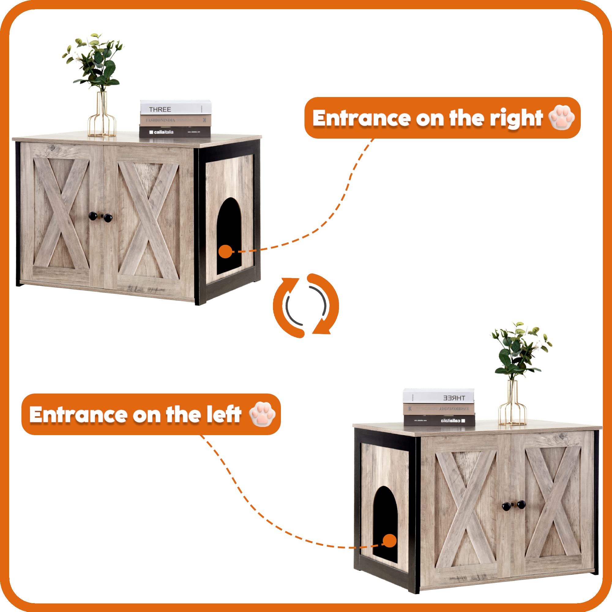 Dwanton Litter Box Enclosure open-door angle shows spacious interior for most litter boxes.
