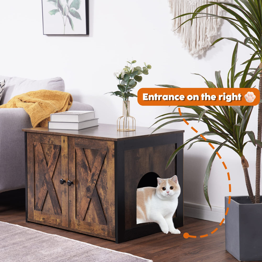 Dwanton Litter Box Enclosure with reversible entrance on the left side.