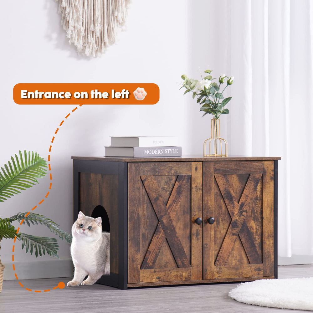 Dwanton Litter Box Enclosure with reversible entrance on the right side.