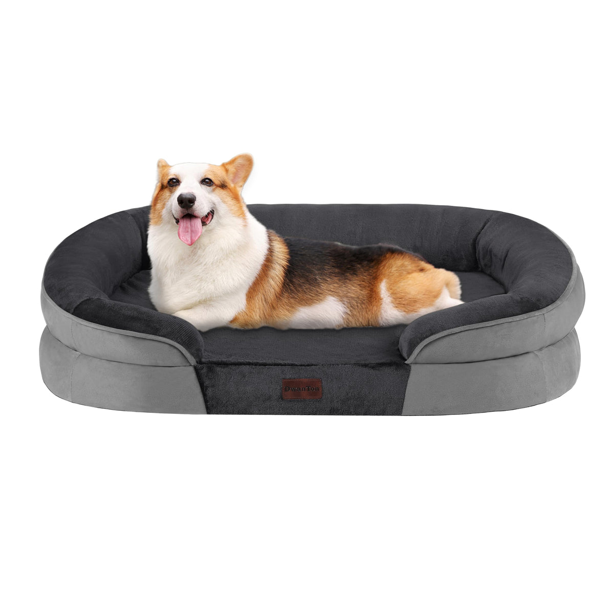 Dwanton orthopedic dog bed with gel memory foam supports medium dogs at rest.