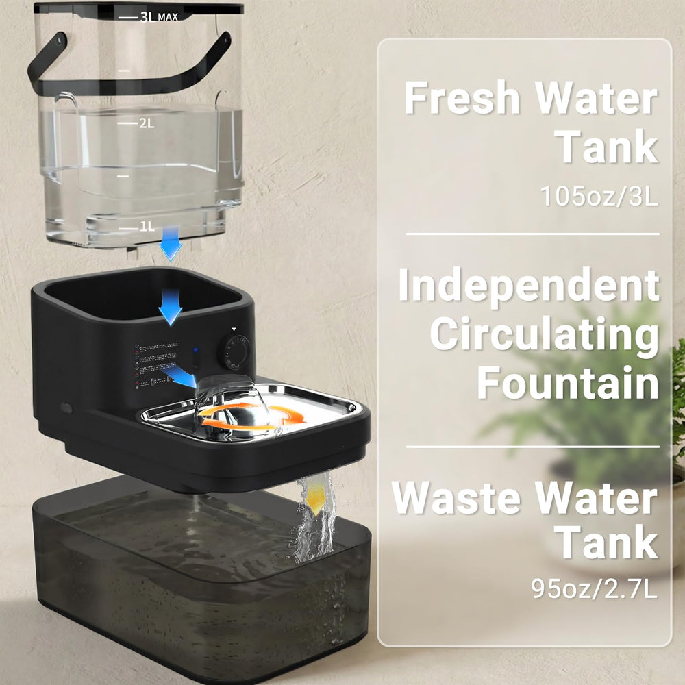 Dwarfuarm filterless cat fountain top view shows compact wireless design.