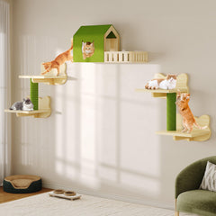 DWVO cat wall shelves in solid pine planks provide durable climbing space.