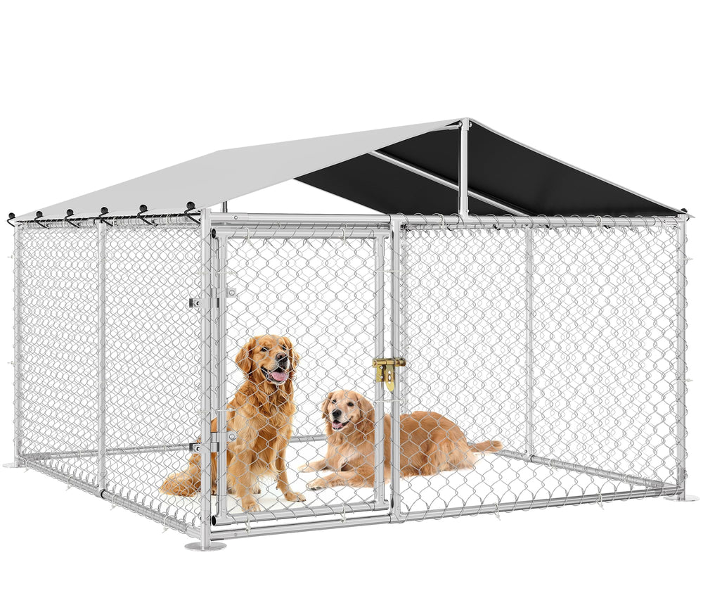 DWVO outdoor dog enclosure with roof showing sheltered space for dogs outdoors
