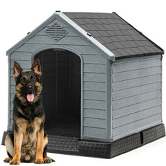 DWVO Spacious Dog Shelter front view shows weatherproof protection for indoor or outdoor use.