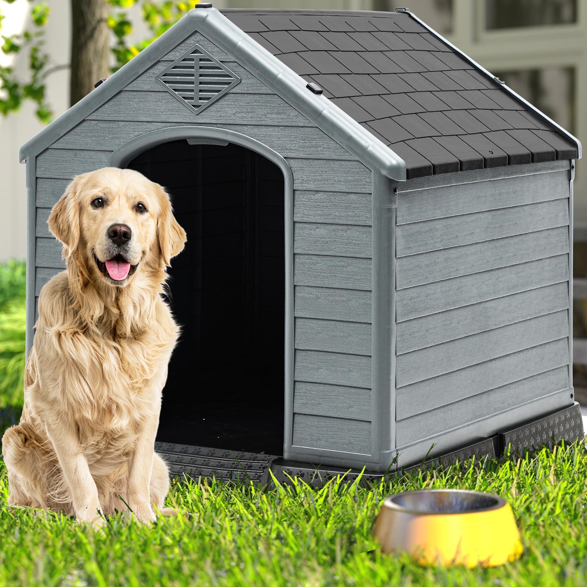 DWVO Spacious Dog Shelter side view highlights vented design for comfortable, dry shelter.