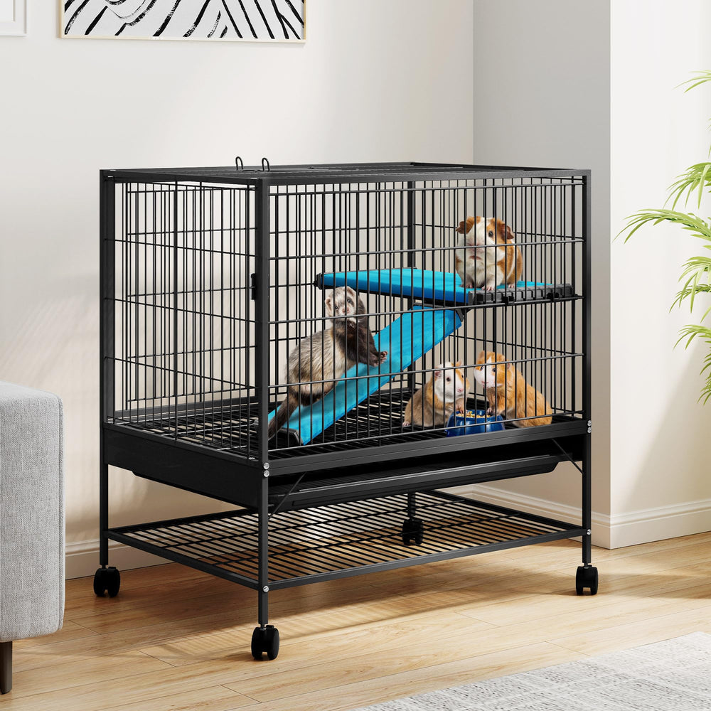 DWVO two-tier cage with wheels enables easy indoor mobility for pets