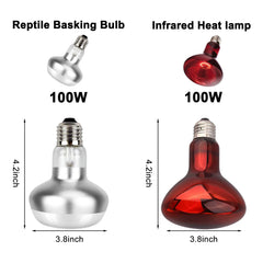 DXOPHIEX 100W basking bulb detail showing flat-bottom design and focused 30-degree spot.