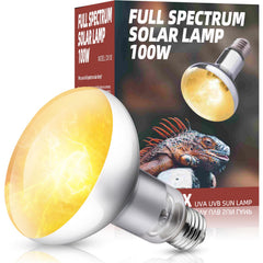 DXOPHIEX 100W reptile heat lamp bulb front view showing full spectrum light for reptiles