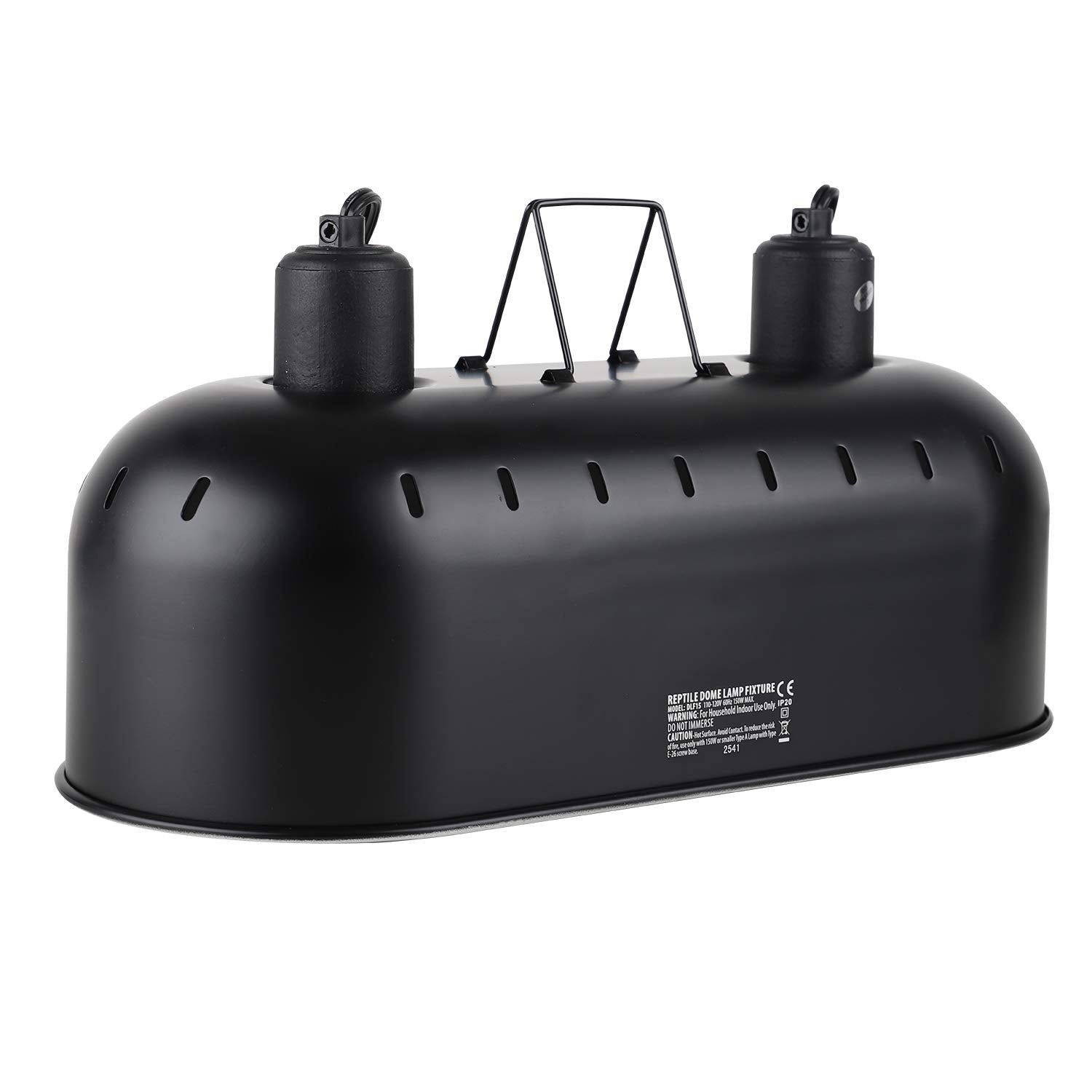 DXOPHIEX 15in dual reptile light fixture front view showing dual lamps for flexible lighting.