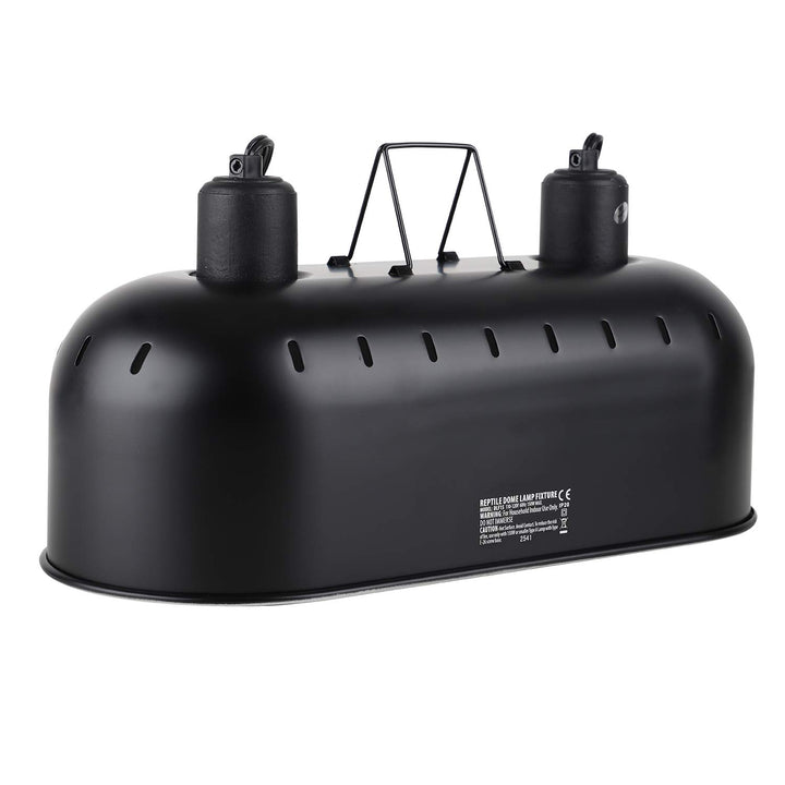 DXOPHIEX 15in dual reptile light fixture front view showing dual lamps for flexible lighting.