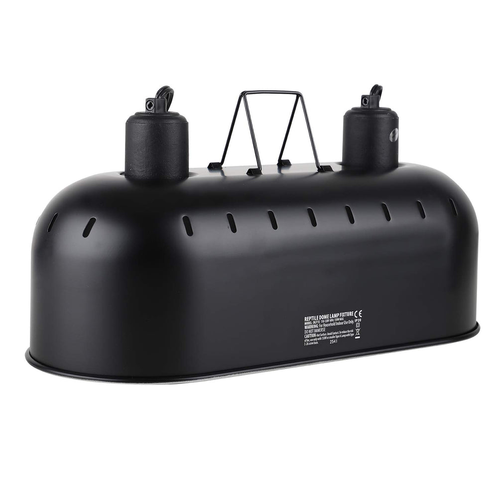 DXOPHIEX 15in dual reptile light fixture front view showing dual lamps for flexible lighting.