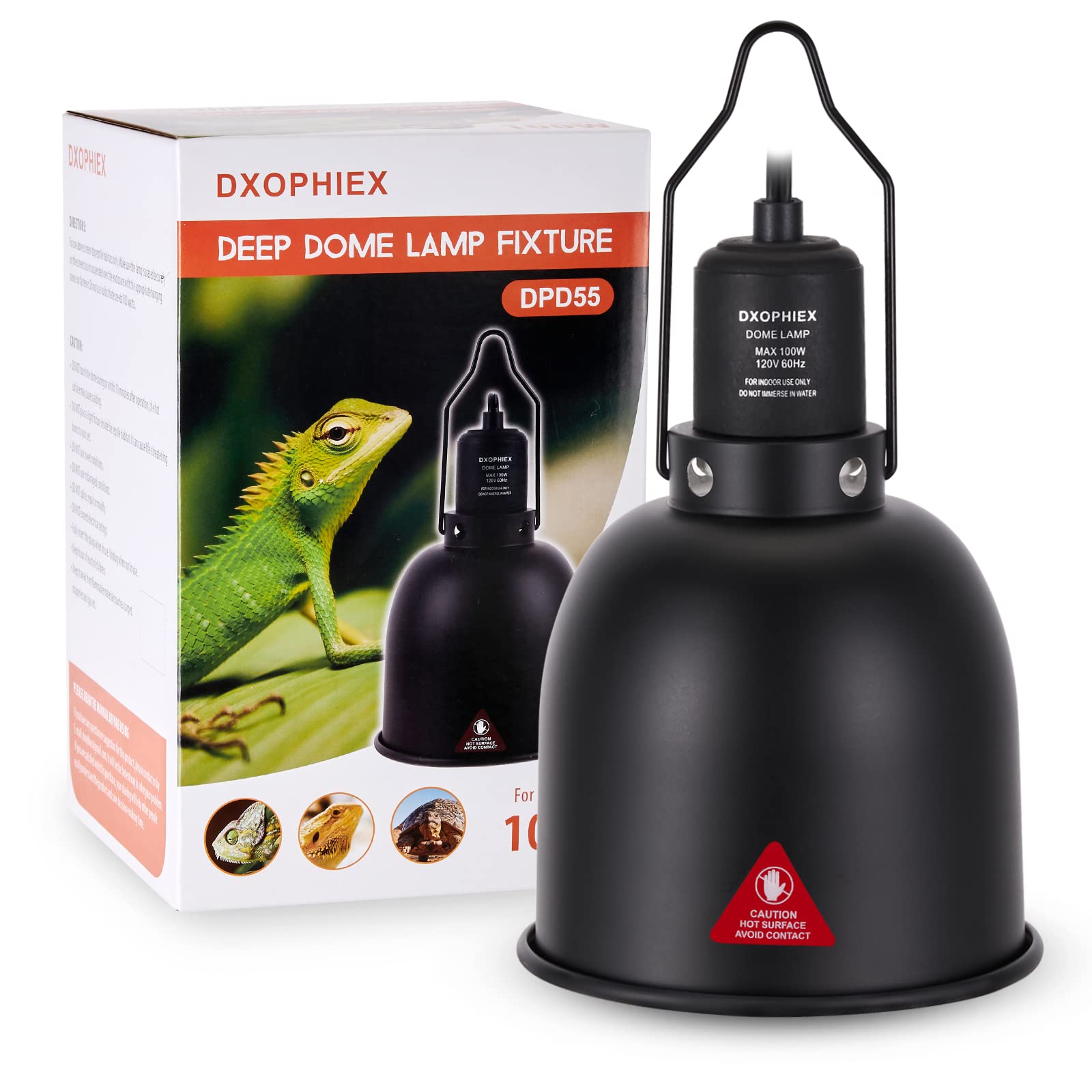 DXOPHIEX 5.5 inch deep dome heat lamp front view for terrarium warmth