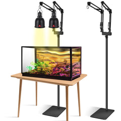 DXOPHIEX dual reptile lamp stand fully assembled with two arms for versatile lighting.