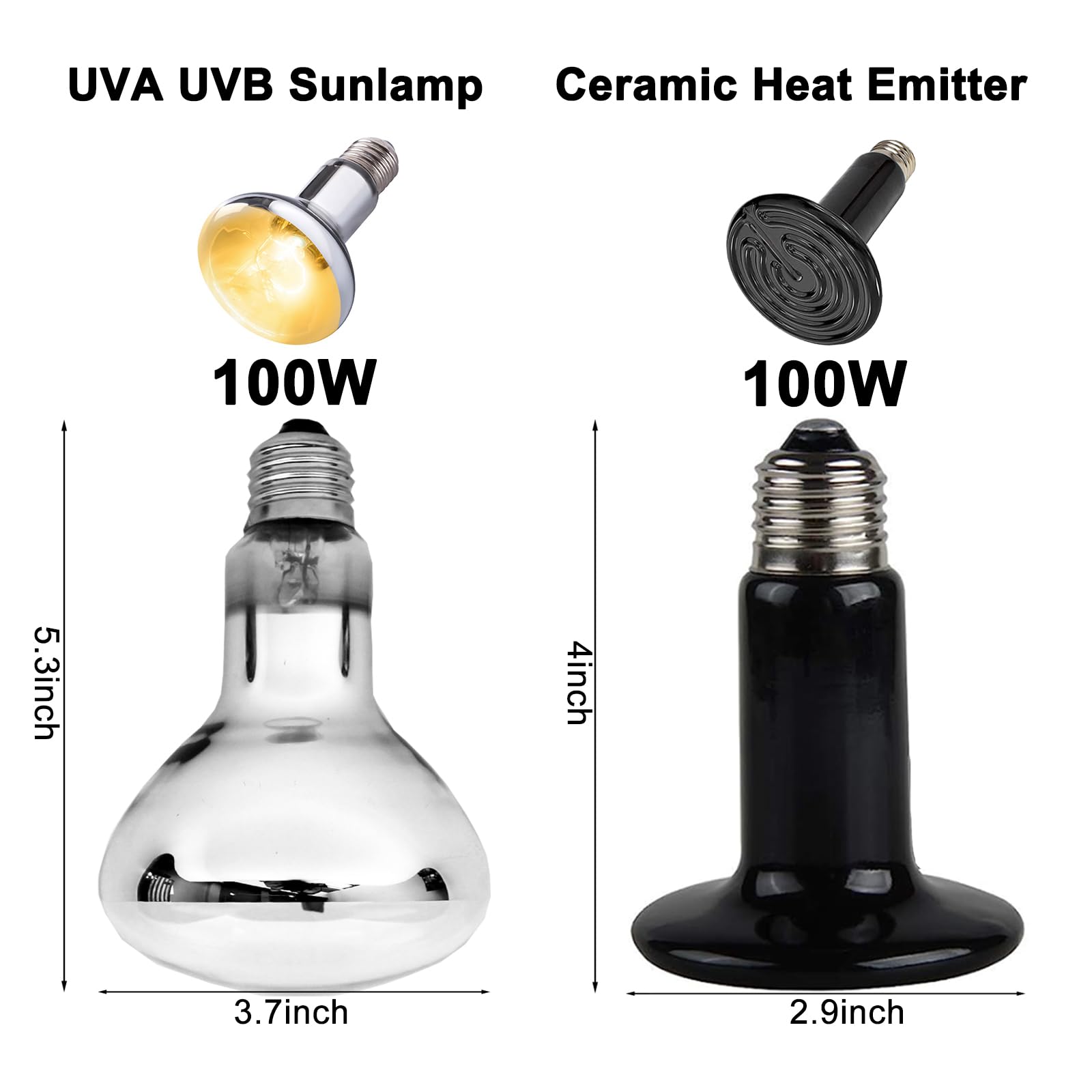 DXOPHIEX two 100W UVA UVB bulbs emulate sunlight for reptile comfort.