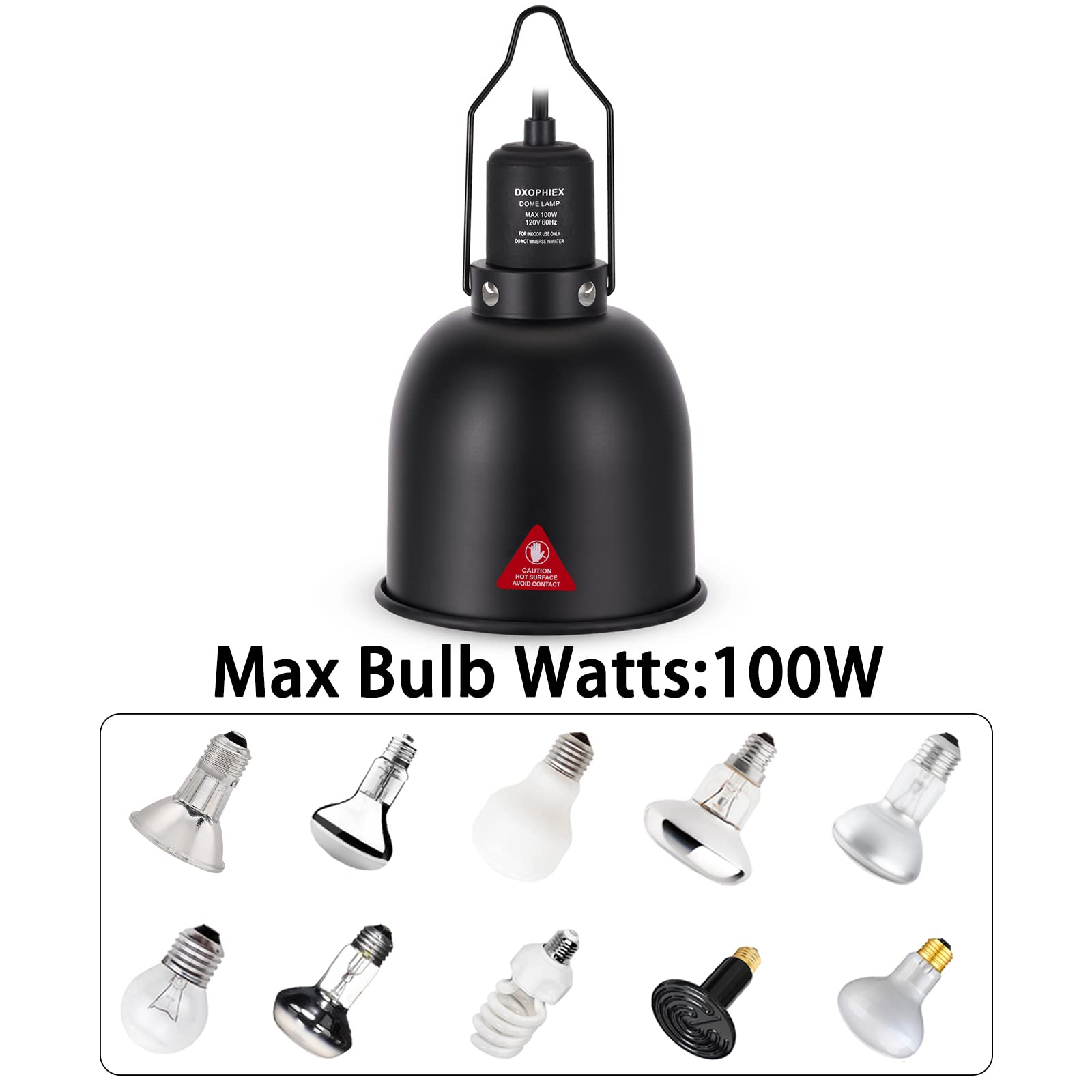 DXOPHIEX lamp features a visible heat warning sticker and UL certification