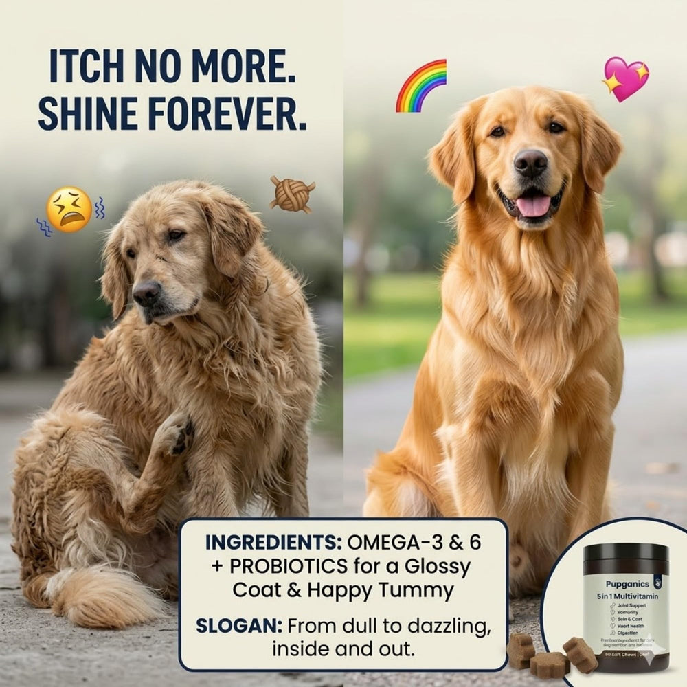 DYDUON Pupganics skin and coat vitamins help coat shine.