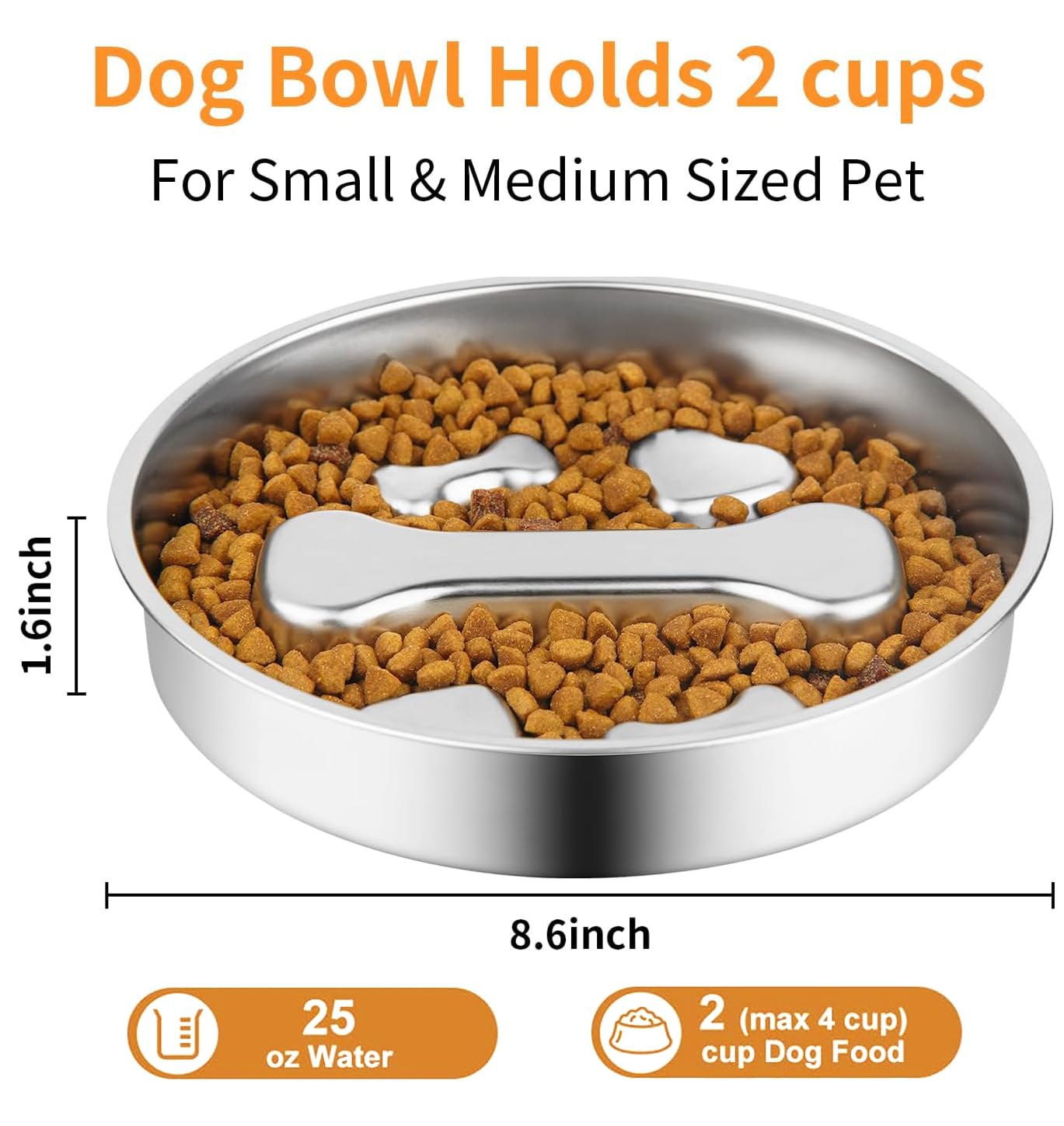 Dyienocs stainless steel slow feeder dish, durable and easy to clean.