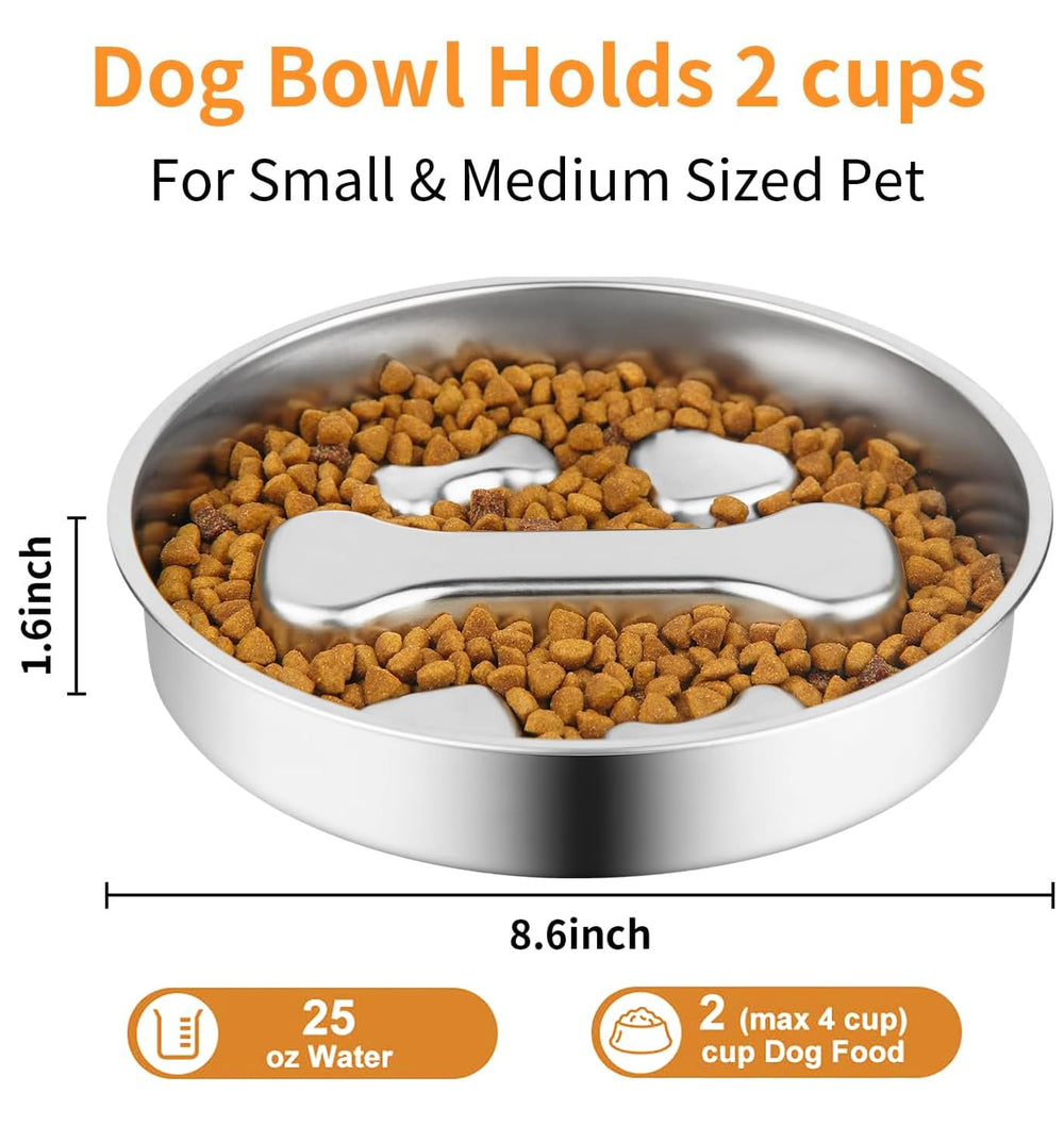 Dyienocs stainless steel slow feeder dish, durable and easy to clean.
