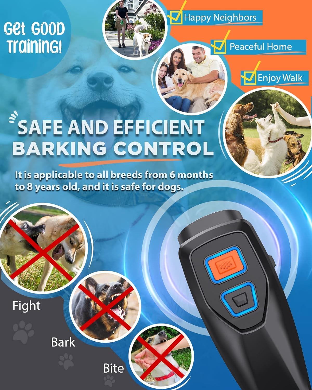 DynVapor ultrasonic training modes display shows three settings for gentle correction