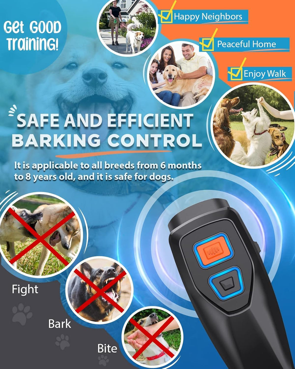 DynVapor ultrasonic training modes display shows three settings for gentle correction