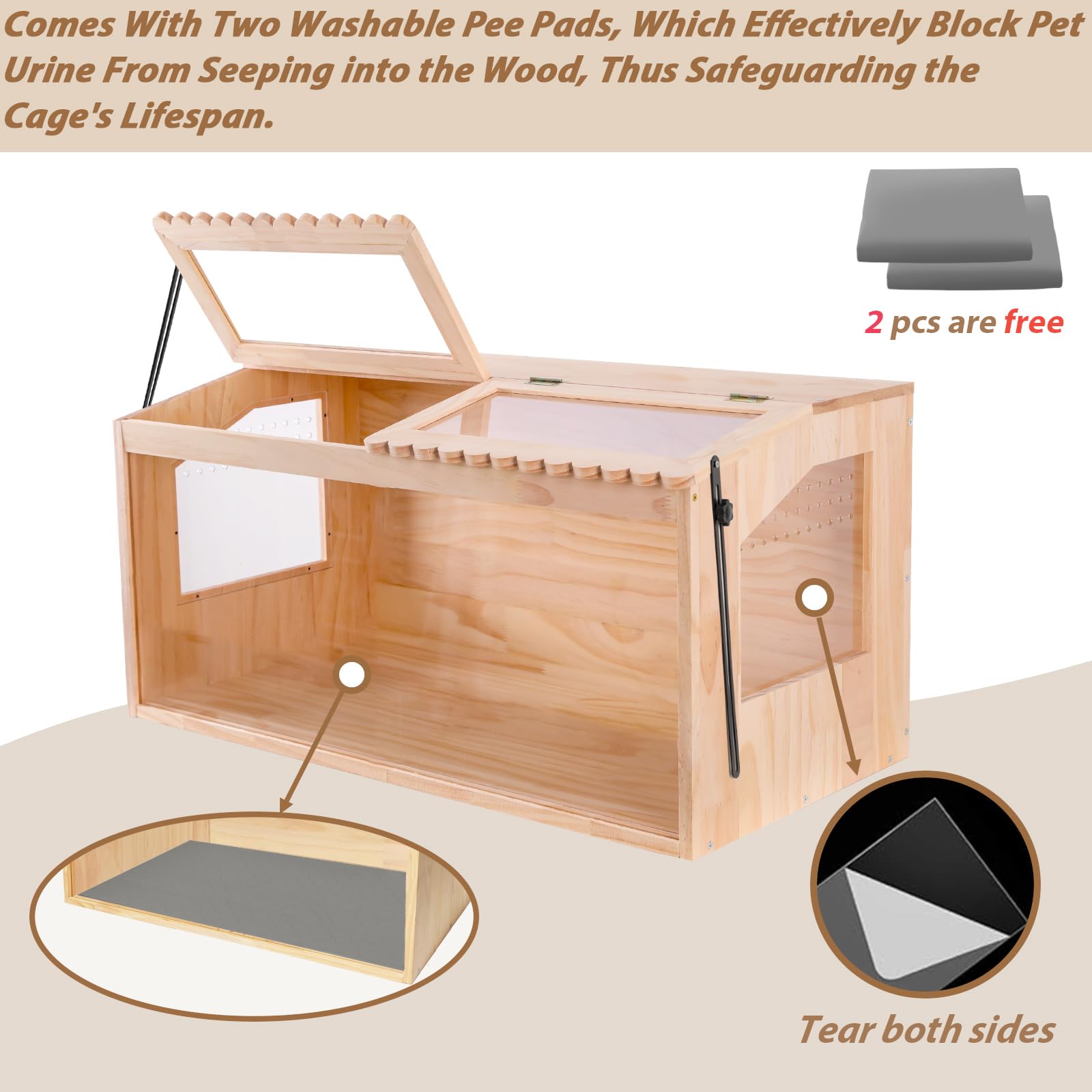 DZWLKJ wooden hamster cage 32x16 interior with washable liners for easy cleanup