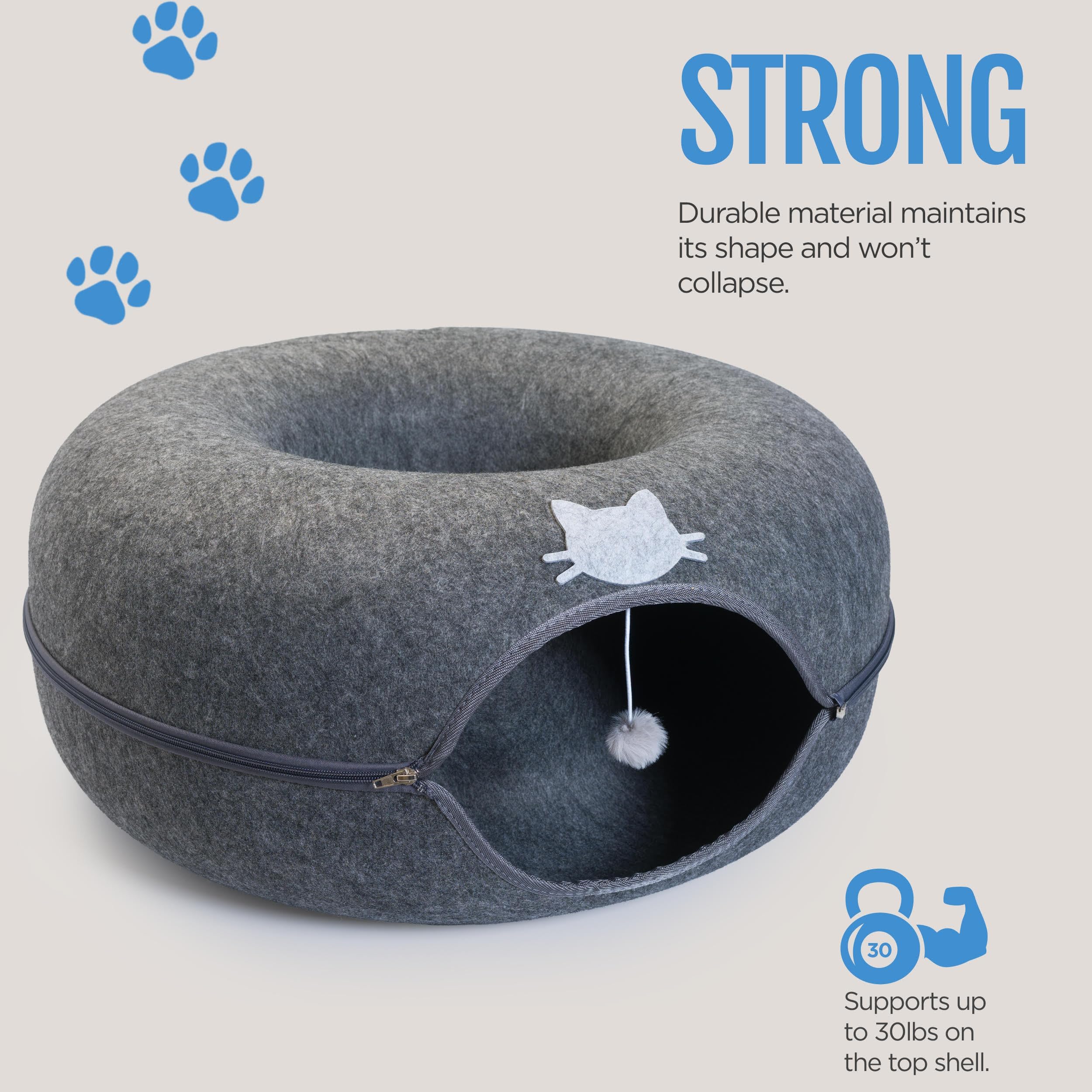 Meow Mansion includes three toy balls for built-in play