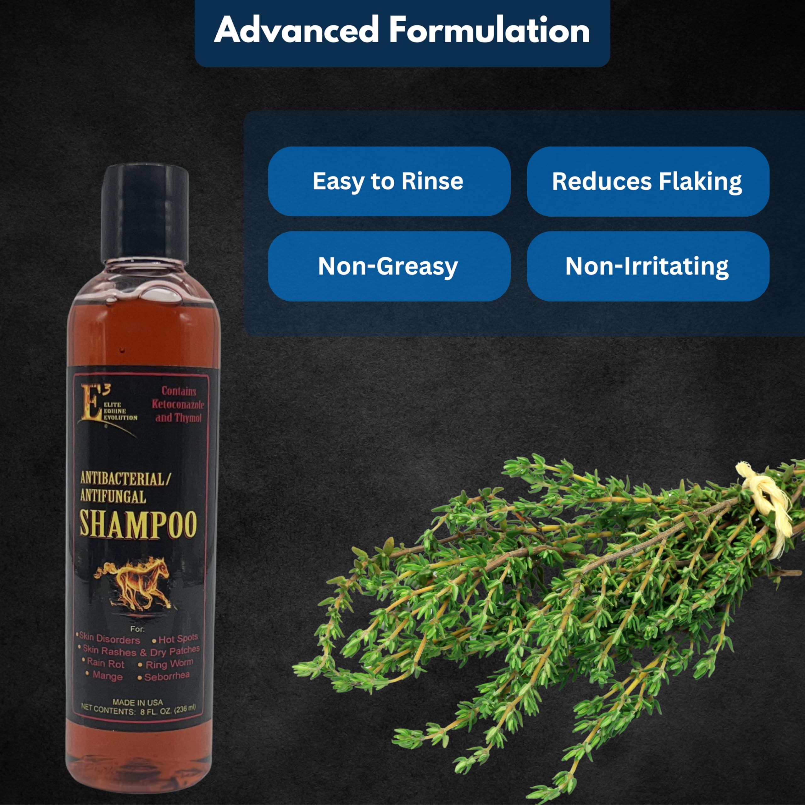 Applying E3 shampoo on horse fur demonstrates targeted cleansing care.