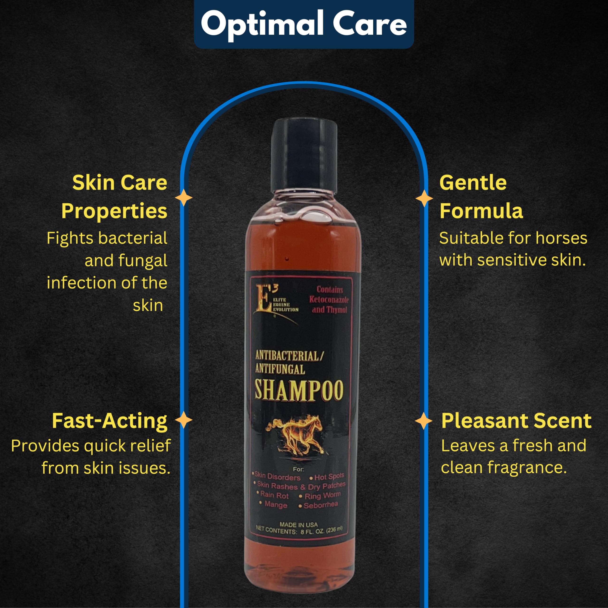 Foamy lather from E3 shampoo on a coat indicating deep cleansing for horses and dogs.