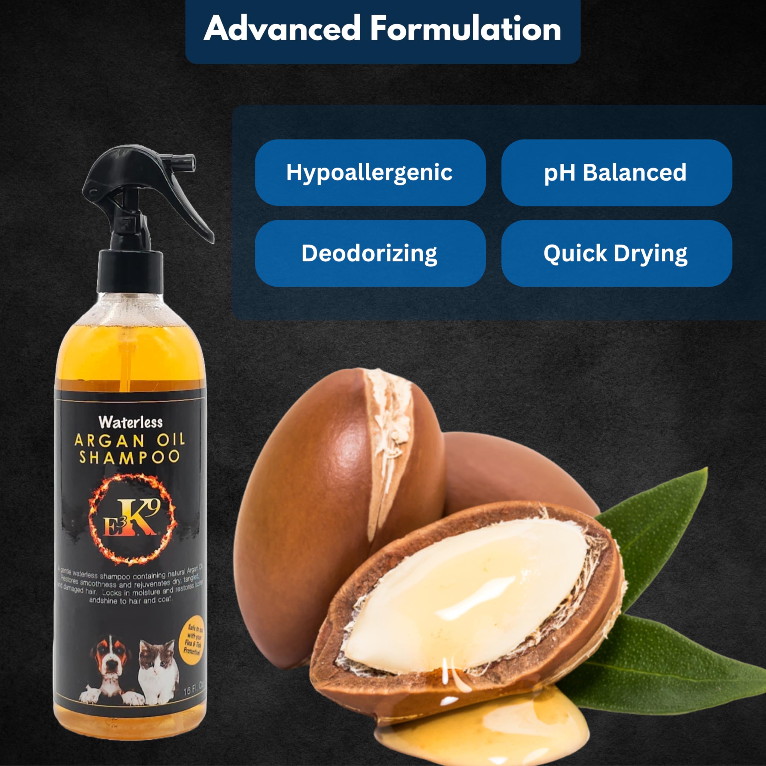 E3 Argan Oil Soft Coat closeup showcases silky, manageable fur after grooming.