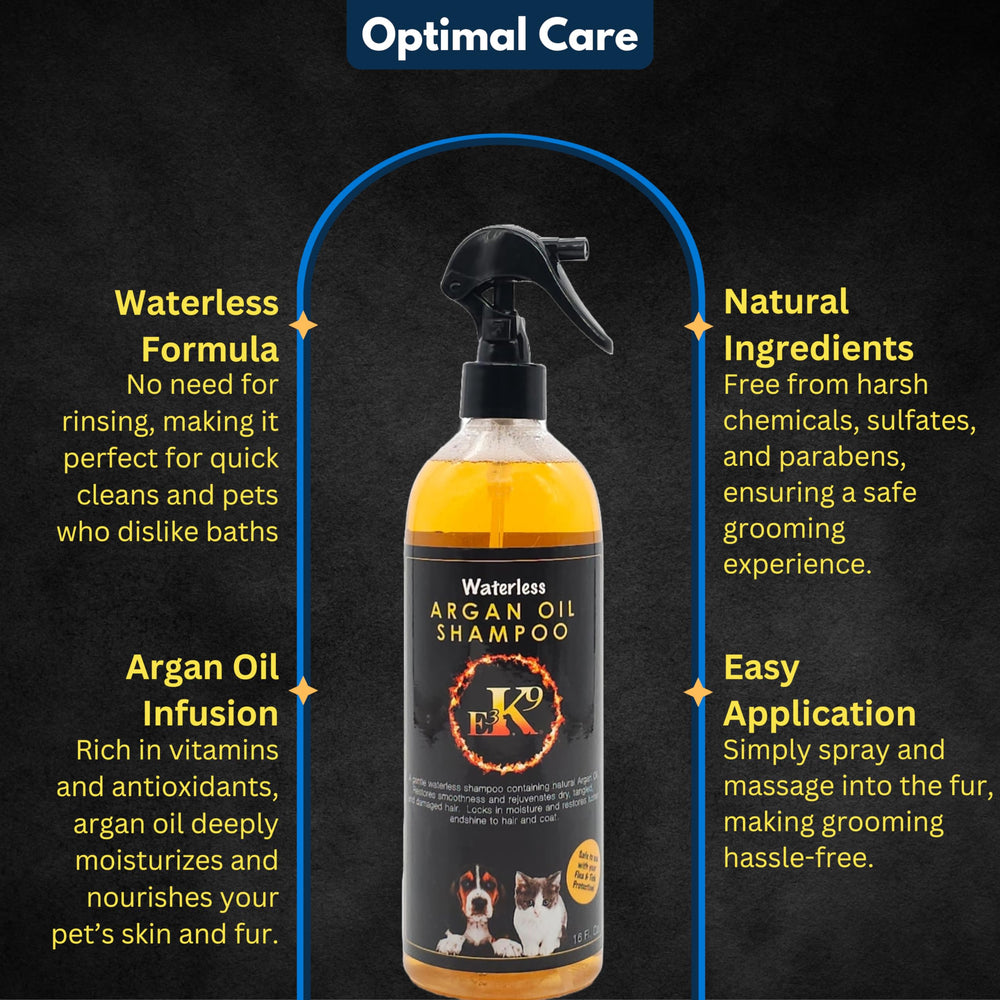 E3 Waterless Dog Shampoo application on coat for easy, rinse-free refresh between baths.