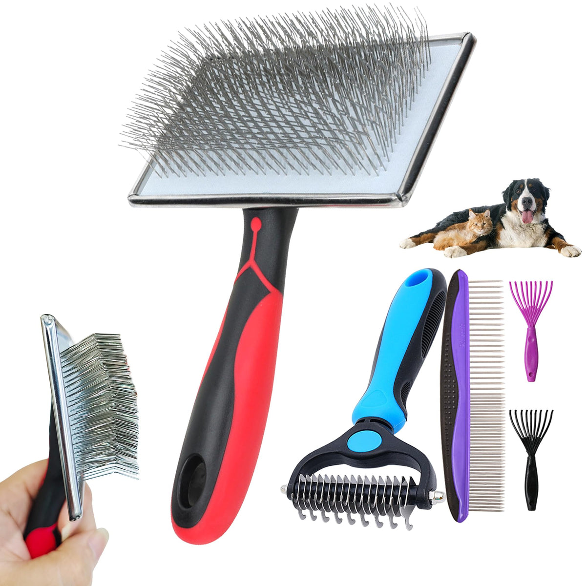 EAFBAO 5-in-1 grooming kit with slicker brush reduces shedding on large dogs.