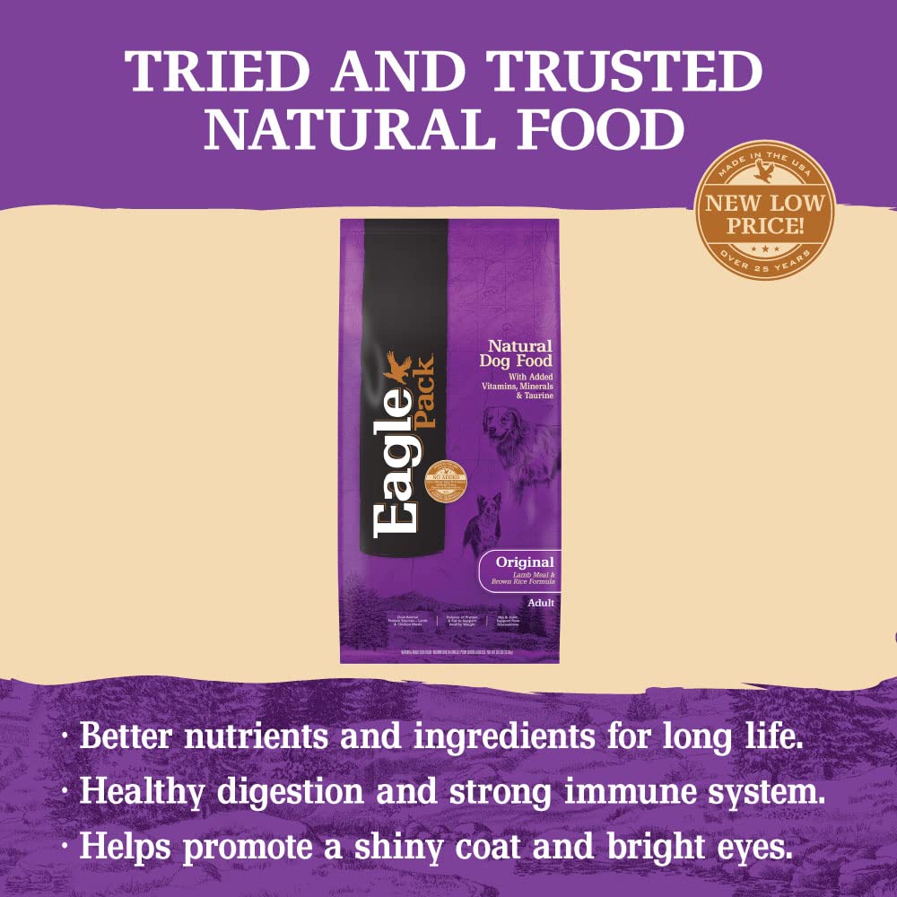 Eagle Pack Lamb & Rice dog bowl serving supports daily energy.