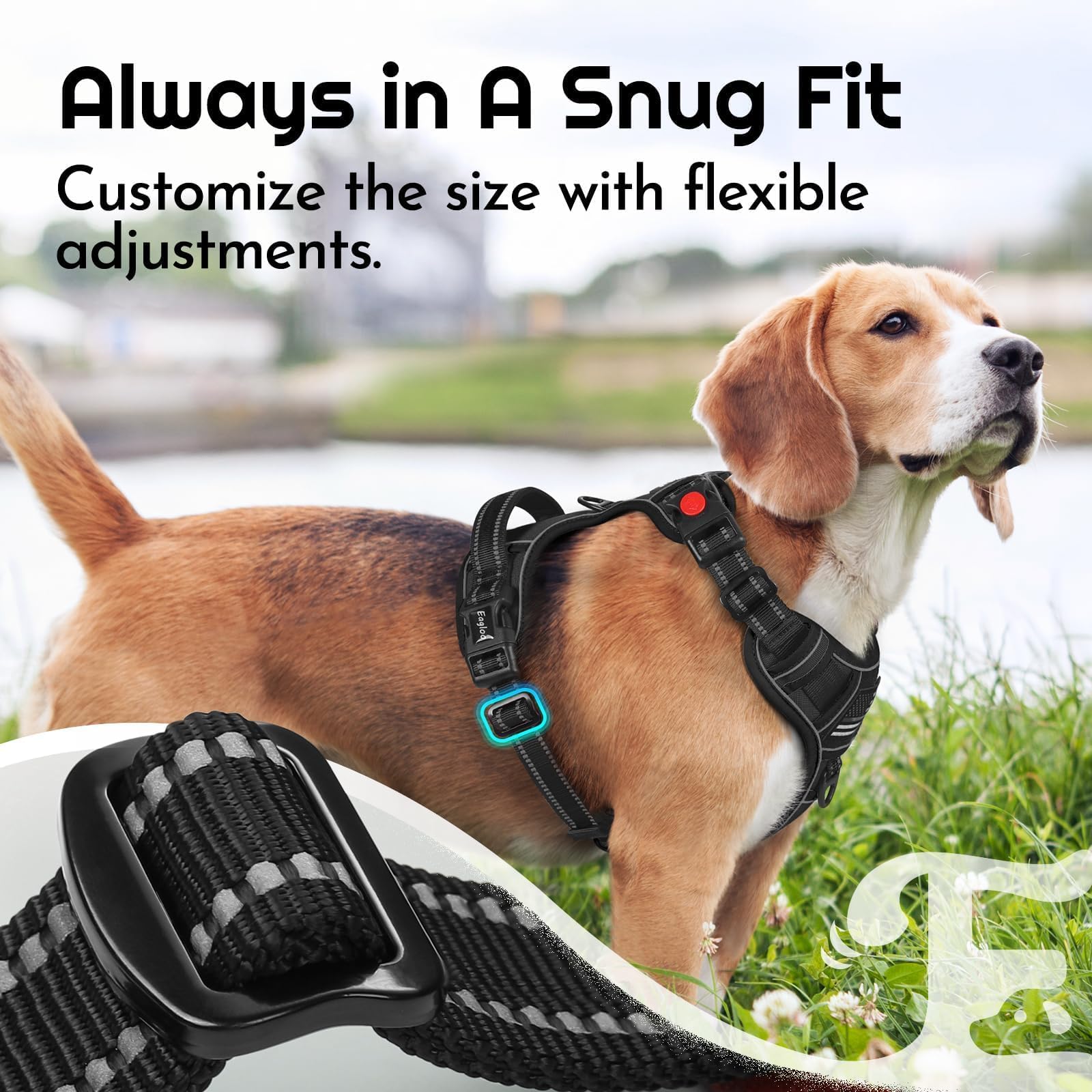 Eagloo harness extended chest panel reduces underarm friction