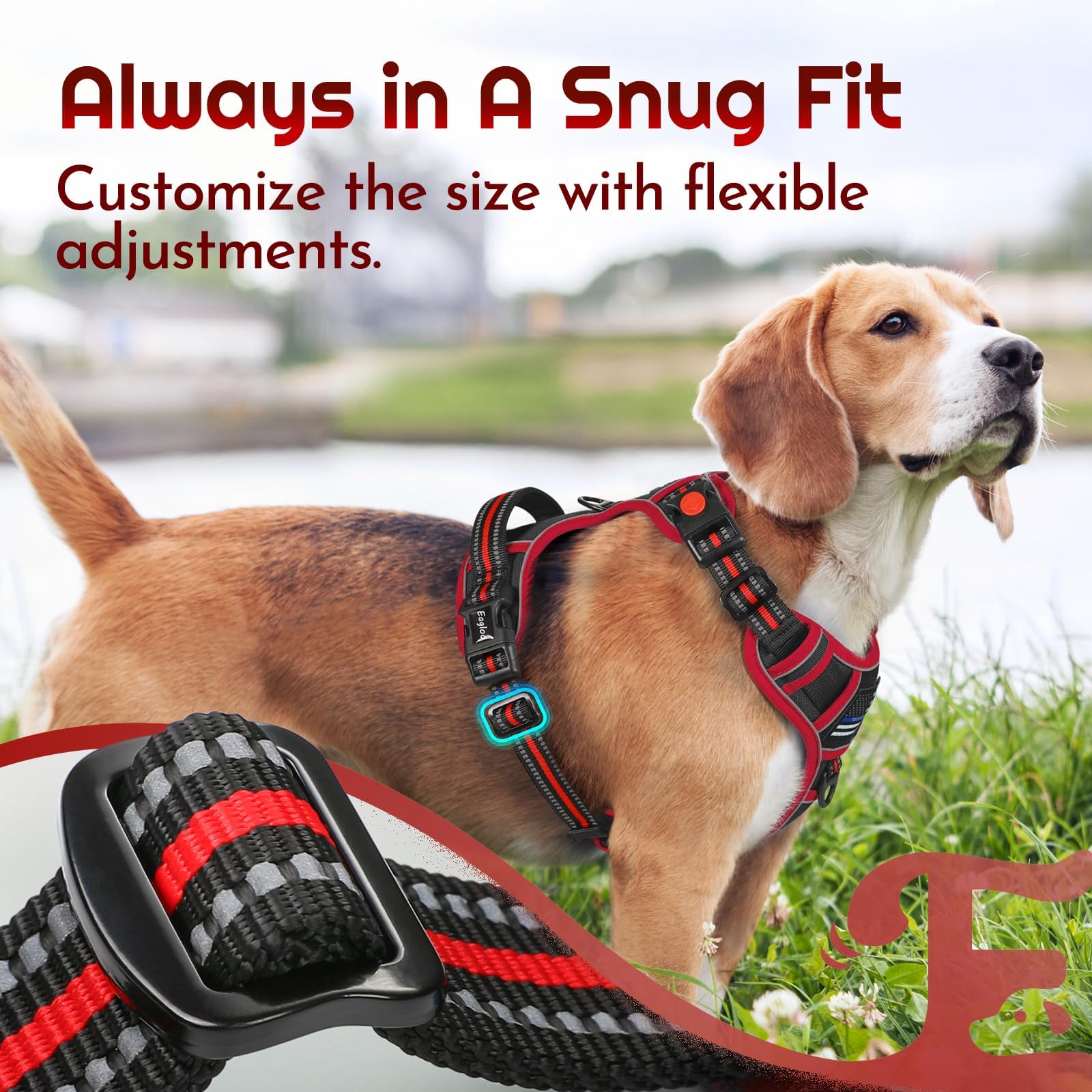 Eagloo large dog harness back handle for quick control.