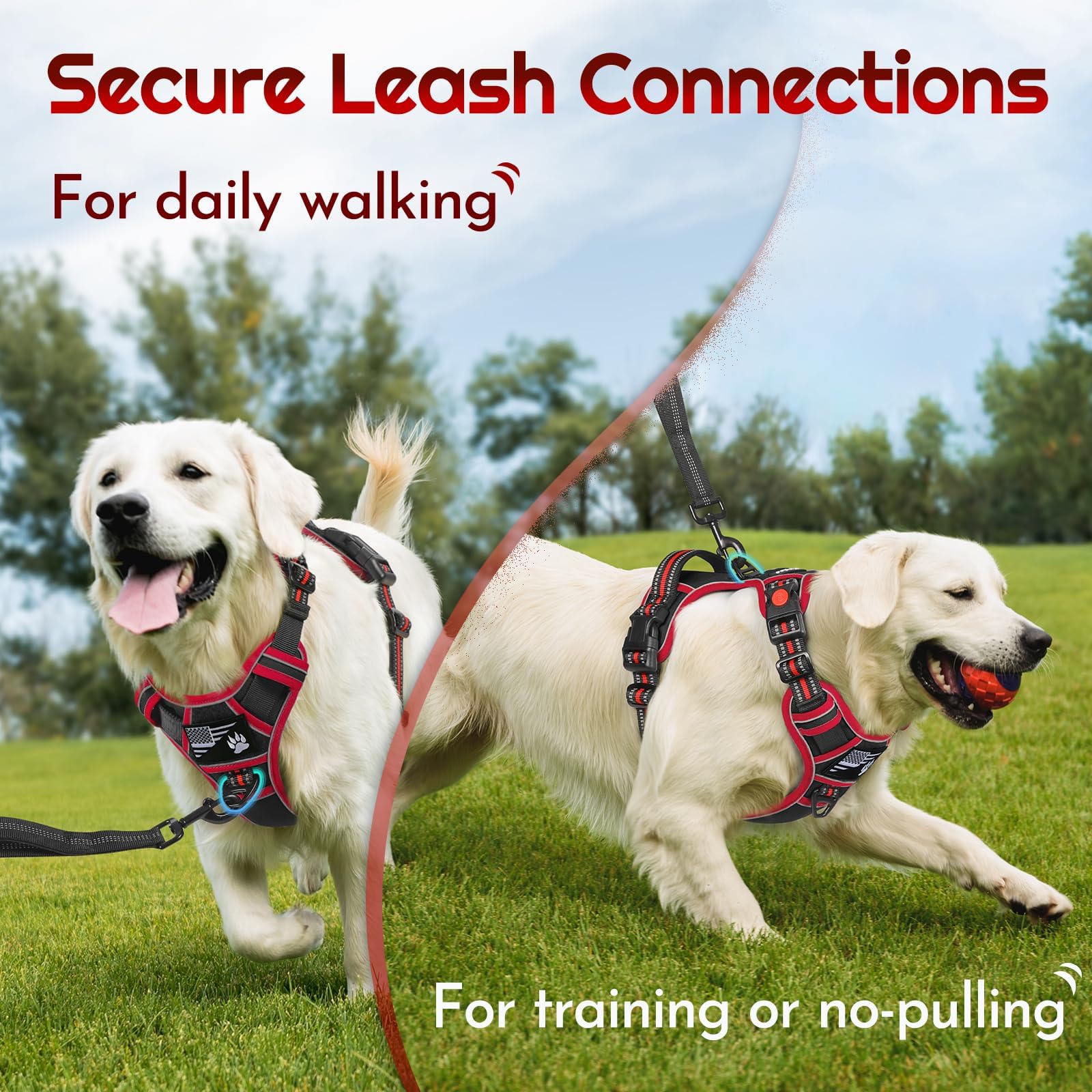 Eagloo large dog harness reflective strips improve nighttime visibility.