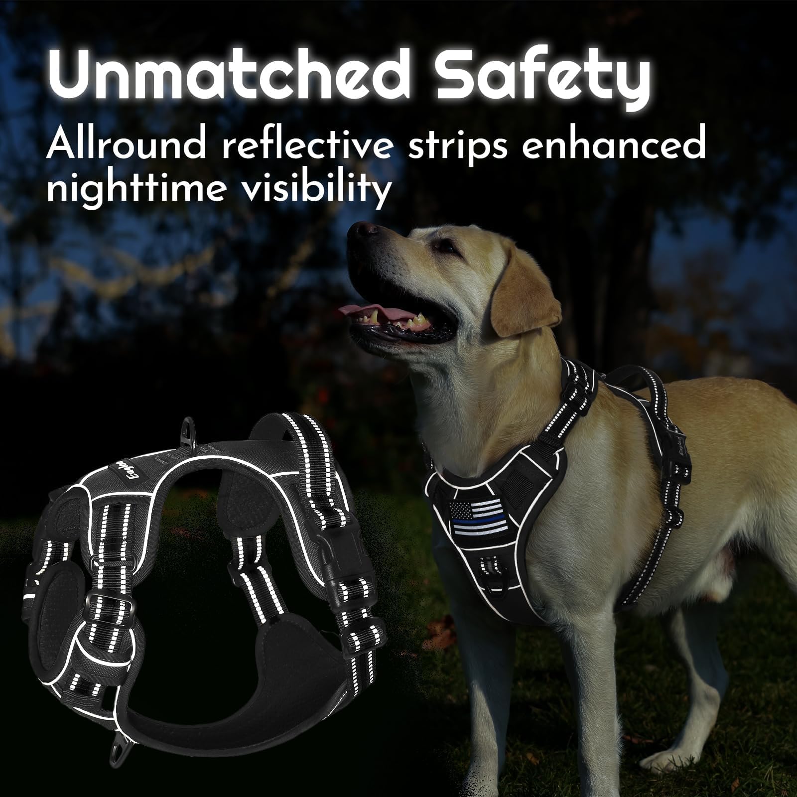Eagloo harness reflective strips enhance visibility during night walks