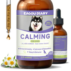Eagou Diary Dog Calming Drop bottle on counter, ready for calming moments.