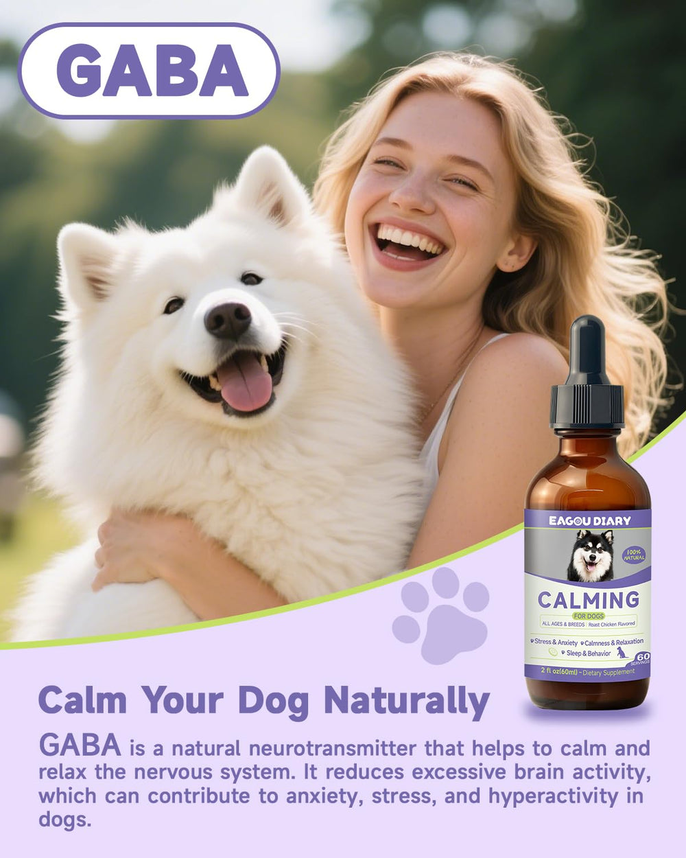 Droppers releasing drops from Eagou Diary Calming Drop for easy dosing.